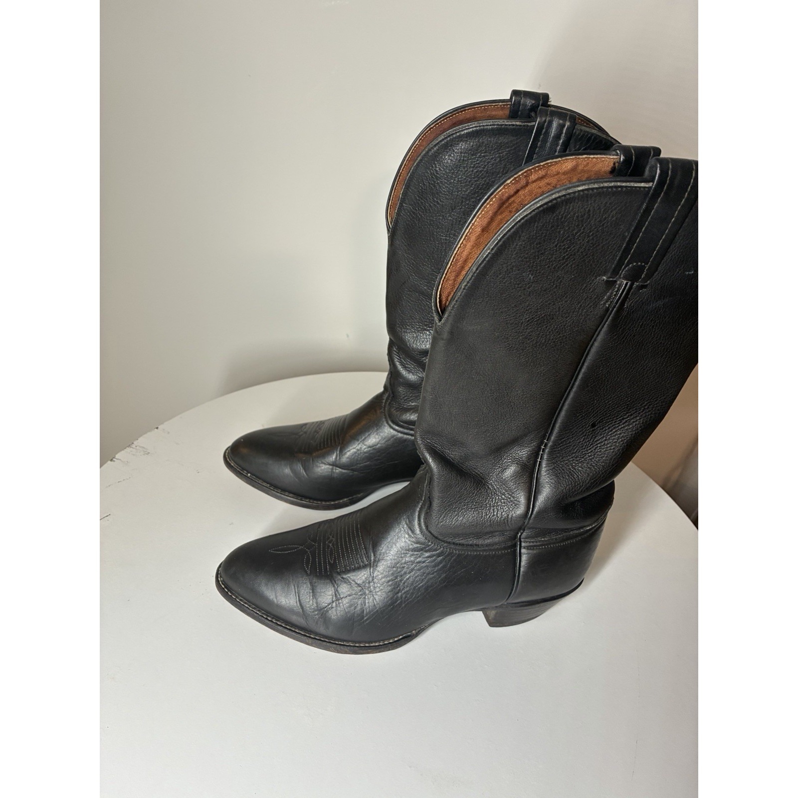 Rare White Label Tony Lama Made In Usa Black Leather Cowboy Boots Men's Sz 8